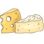 Illustration von zwei Käsestücken: Emmentaler und Blauschimmelkäse.