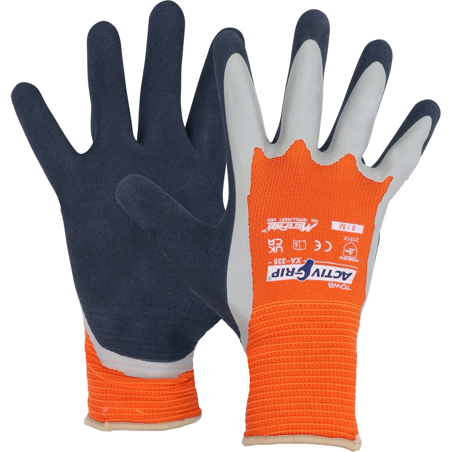 LUX Arbeitshandschuhe Super Grip Gr. 8, blau/orange, mit elastischem Nylongewebe und Nitril-Doppeltauchung.