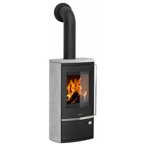 Justus Reno R Kaminofen mit Specksteinverkleidung, 6 kW Leistung und Sichtfenster.