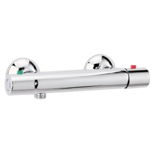 AquaSu Thermostat-Batterie Logo für Brause, Chrom, mit Temperaturregler und Brauseabgang.