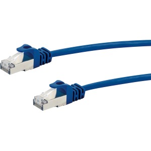 Blaues Schwaiger CAT 8 Netzwerkkabel (5 m) mit RJ45 Stecker für Netzwerktechnik.