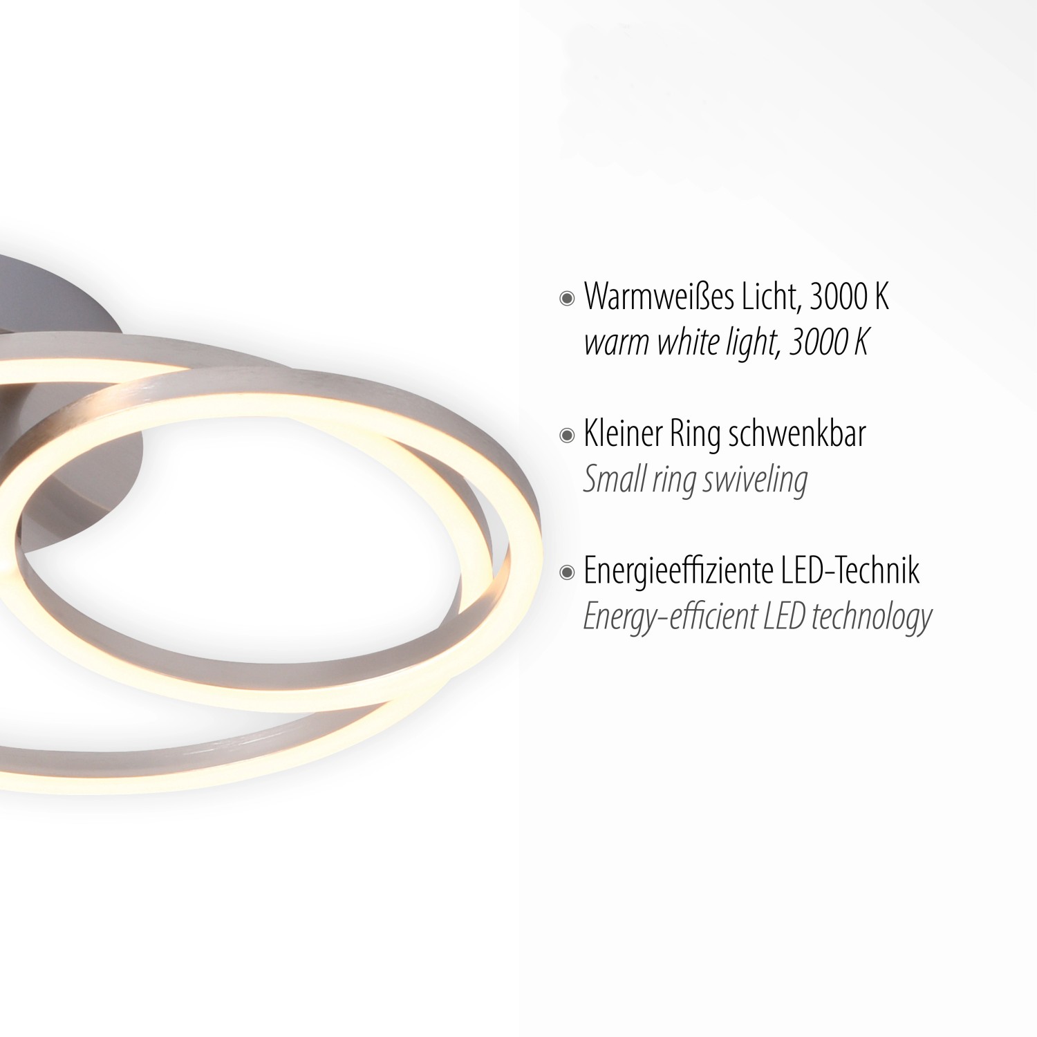 Moderne LED-Deckenleuchte Ivanka von Just Light mit schwenkbarem Ring und warmweißem Licht.