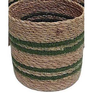 Handgefertigter Boltze Dekokorb Giada S aus Jute/Seegras mit grünem Farbmix.
