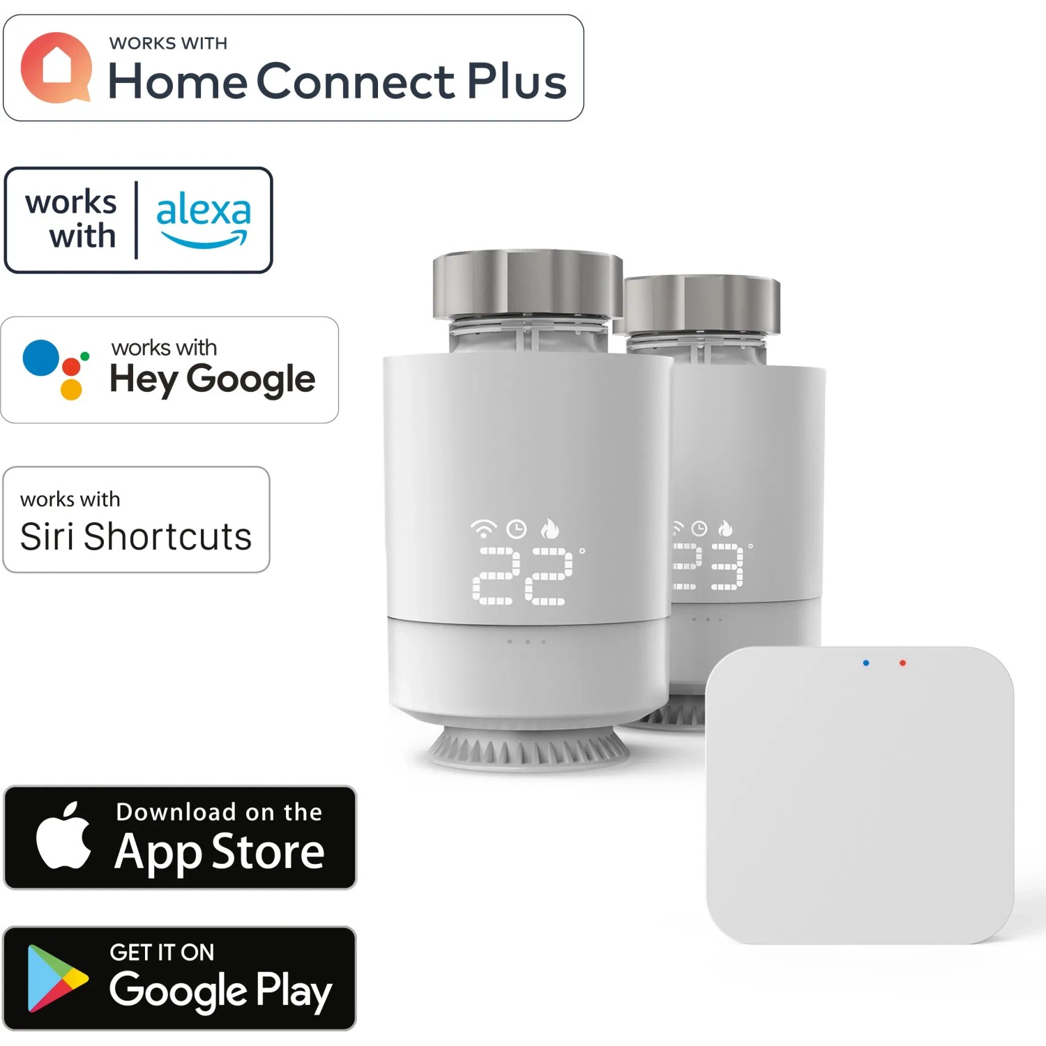 Hama Heizkörperthermostat Starter-Set mit 2 Thermostaten und Zentrale für Smart Home Heizungssteuerung.