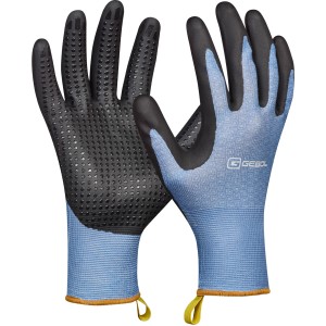 Gebol Arbeitshandschuhe Crocus Gr. 9, blau mit schwarzen Noppen für sicheren Halt.