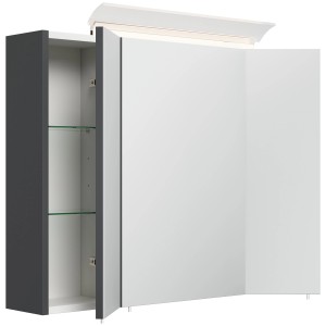 Posseik Spiegelschrank 80 cm in Grafit mit LED-Lampe und Glasböden.