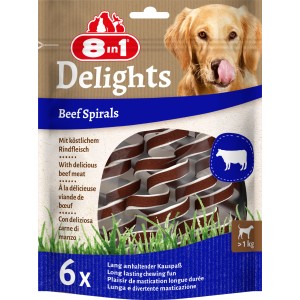 8in1 Delights Beef Spirals, Hunde-Kaustreifen mit Rindfleisch, 6 Stück für lang anhaltenden Kauspaß.