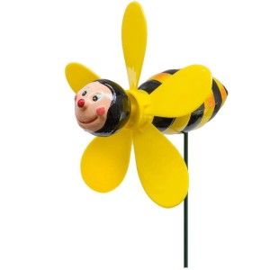 Deko-Gartenstecker: Hummel mit gelbem Windrad, 48 cm hoch, für Garten und Balkon.