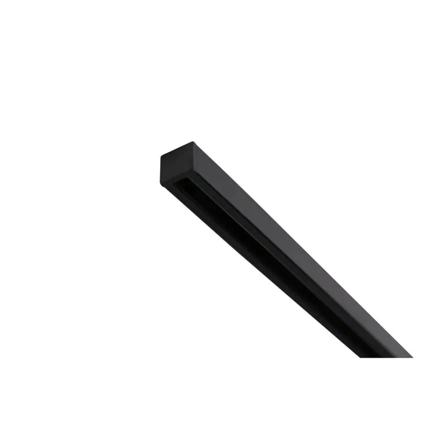 Schwarze 1-Lauf Gardinenschiene Square. Robustes, eckiges Profil mit 6mm Laufkanal für Deckenmontage. Dekoartikel.