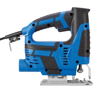 Blaue LUX Stichsäge E-STS-23 mit Pendelhub und Staubsaugervorrichtung.