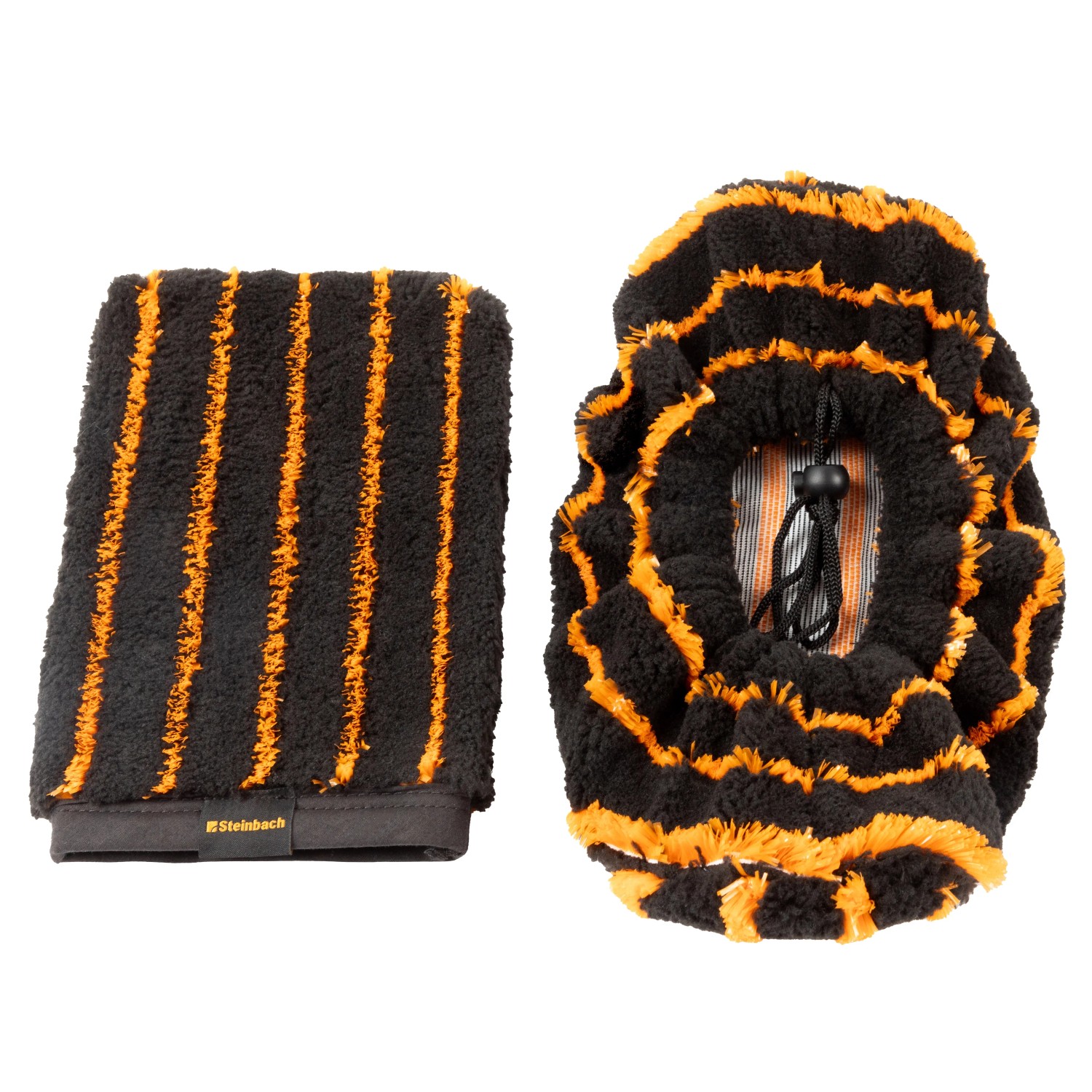 Steinbach Aquascrub Reinigungsset, 3-teilig, schwarz-orange: Handschuh und Schuh für Poolreinigung.