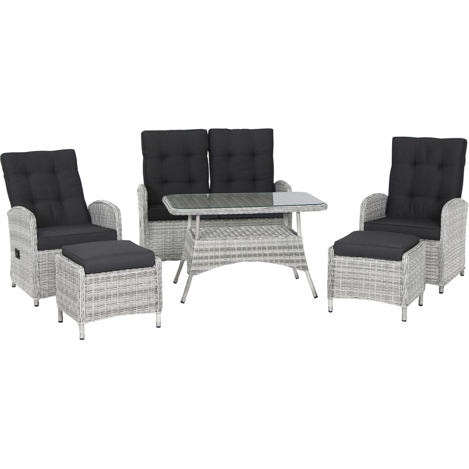 Siena Garden Gartenlounge GardinoGeflecht 6tlg. mit Esstisch Eisgrau