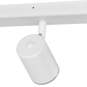 Weißer, zylindrischer Eglo Consuma 1 Spot an einem Lichtbalken, dreh- und schwenkbar, für moderne Beleuchtung.