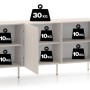 Selsey Sideboard Derriva 170 cm, Kaschmir, gerillte Fronten. Offene Türen zeigen 6 Fächer (10kg Traglast), 30kg oben.