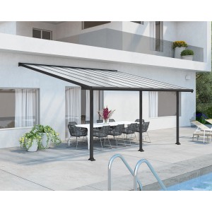 Moderne Palram Canopia Olympia Terrassenüberdachung, 3x5.5 m, Anthrazit mit klarem Dach.