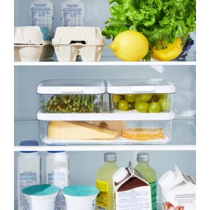 Rotho Cauma Kühlschrank-Organizer Set, 3-teilig, transparent, mit Gemüse, Käse und Wurst im Kühlschrank.