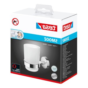 Tesa Smooz Zahnputzbecher mit Klebelösung, Chrom, in Originalverpackung.