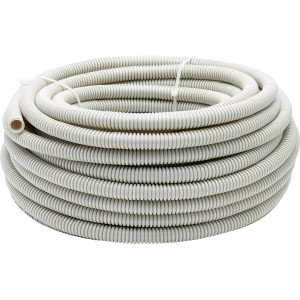Hellgraues Isolierrohr EN 16, flexibel, 25 m lang, für Aufputzmontage.