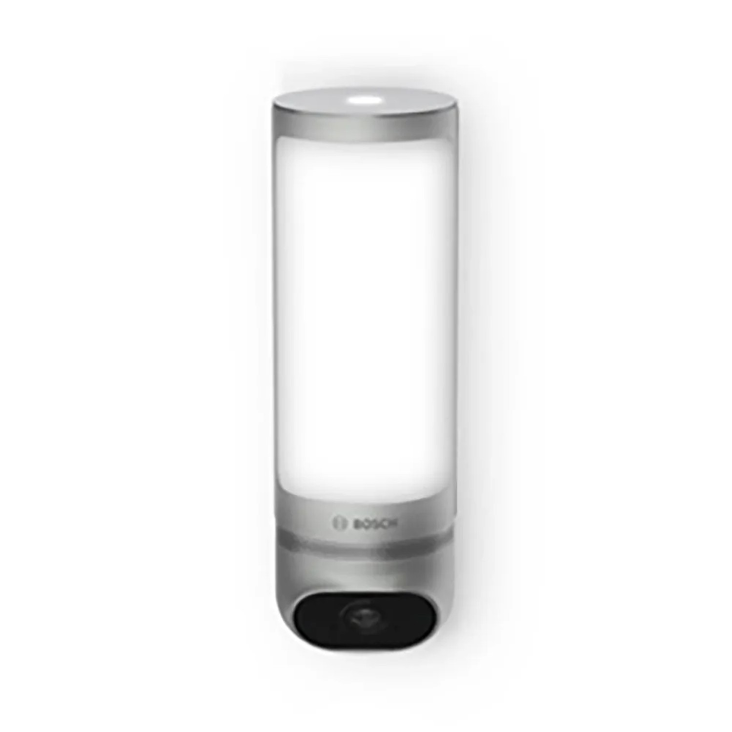 Bosch Smart Home Eyes II Außenkamera in Silber mit Licht und integrierter Kamera.