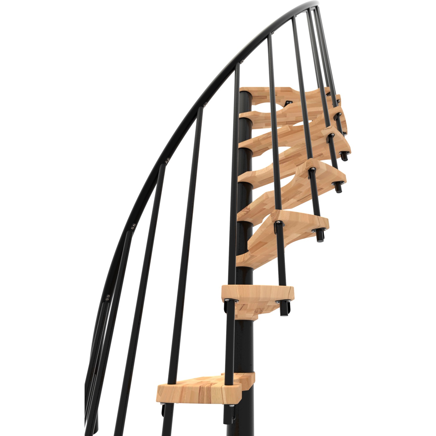 Minka Spindeltreppe Suono Smart, Buche/Schwarz, platzsparende Innentreppe.