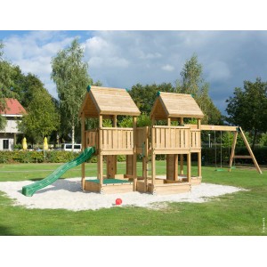 Hy-Land Spielgerät P7S mit Rutsche, Doppelschaukel aus Kiefernholz für den Garten.