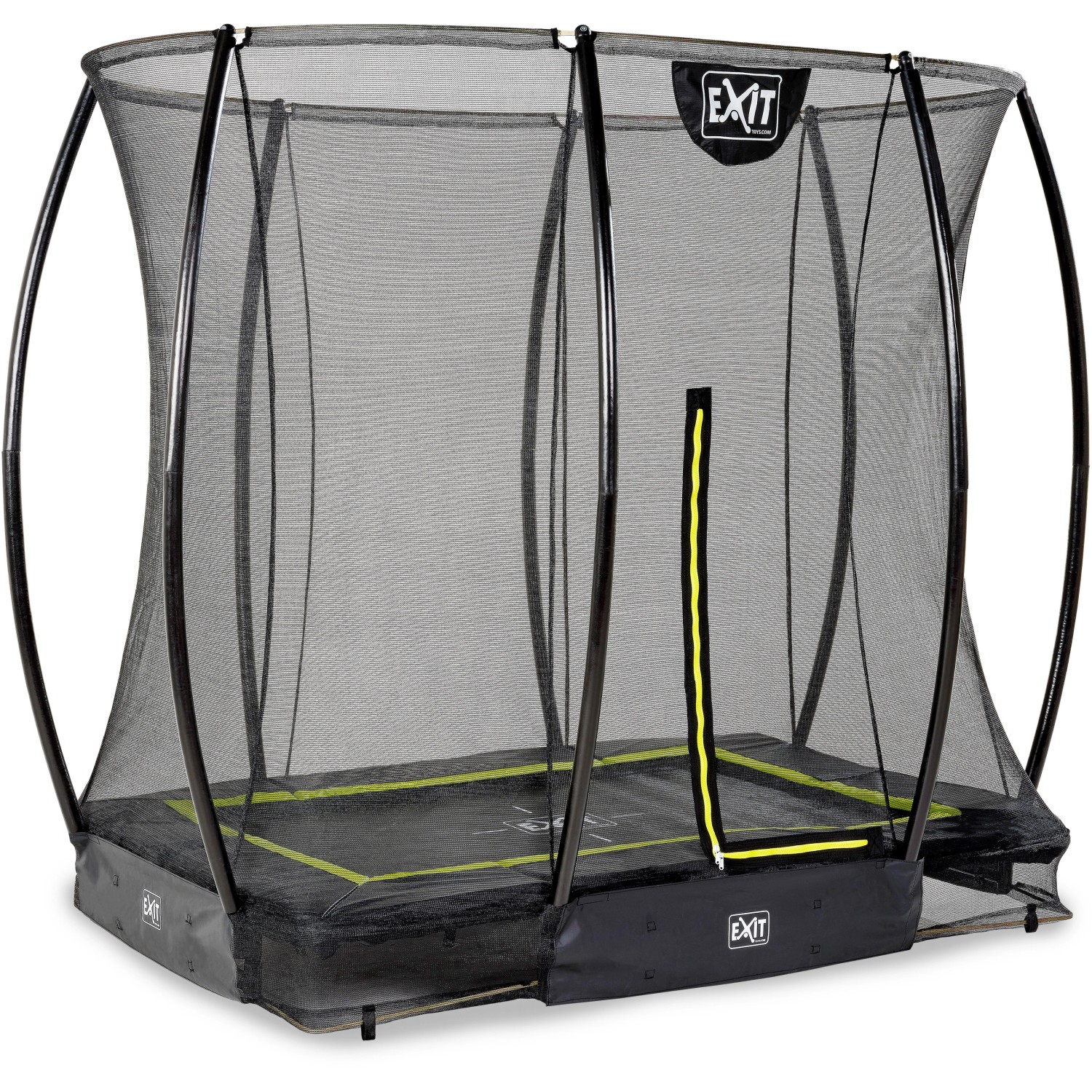 Schwarzes EXIT Silhouette Bodentrampolin 153x214 cm mit Sicherheitsnetz.