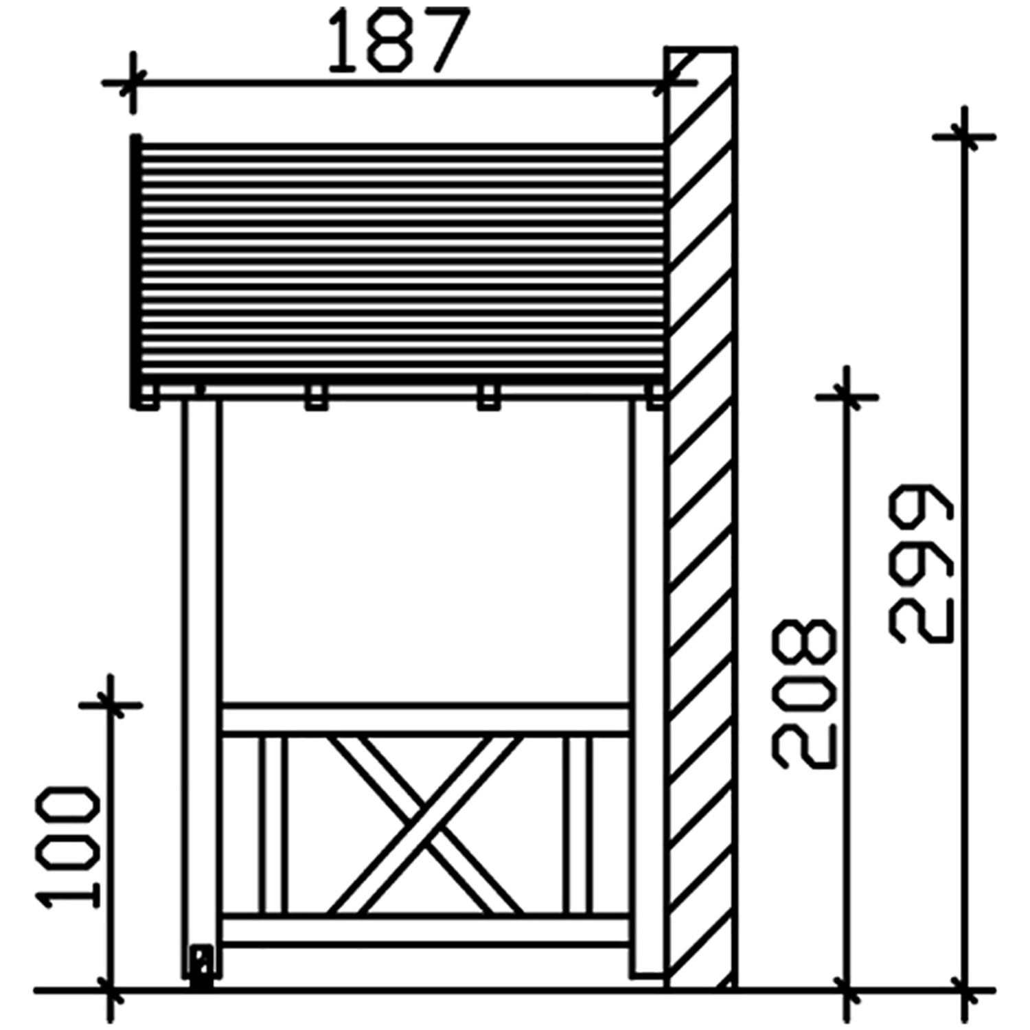 Technische Zeichnung: Skan Holz Vordach Stralsund 7, schiefergrau lasiert, Maße 360x187cm.