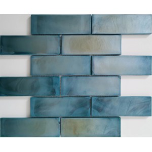 Mosaikmatte Cadiz Brick, Keramik, Grün, 30x30 cm, glänzende Brick-Optik für Wandgestaltung.