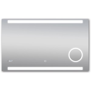 DSK Design LED-Lichtspiegel Silver Conde, 100x60 cm, mit Digitaluhr und Kosmetikspiegel.