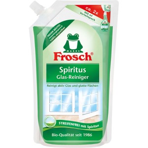 Frosch Spiritus Glasreiniger Nachfüllbeutel, 950ml, für streifenfreie Sauberkeit auf Glas und glatten Flächen.