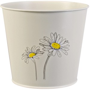 Lackierter Zink Eimer/Kräutertopf in Creme mit Blumenprint, 16x18,5cm. Ideal als Übertopf.