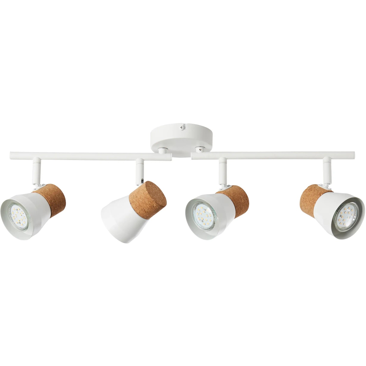 Weiß-braune 4-flammige Spotleuchte Moka mit Kork-Details für Decke oder Wand.