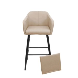 Barhocker H93 in Taupe-Beige mit Kunstlederbezug und schwarzem 4-Bein-Gestell.