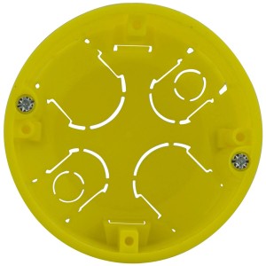 Gelbe 1-fach Hohlwanddose Pro, Ø 68 mm x 45 mm, für Schalter und Steckdosen.