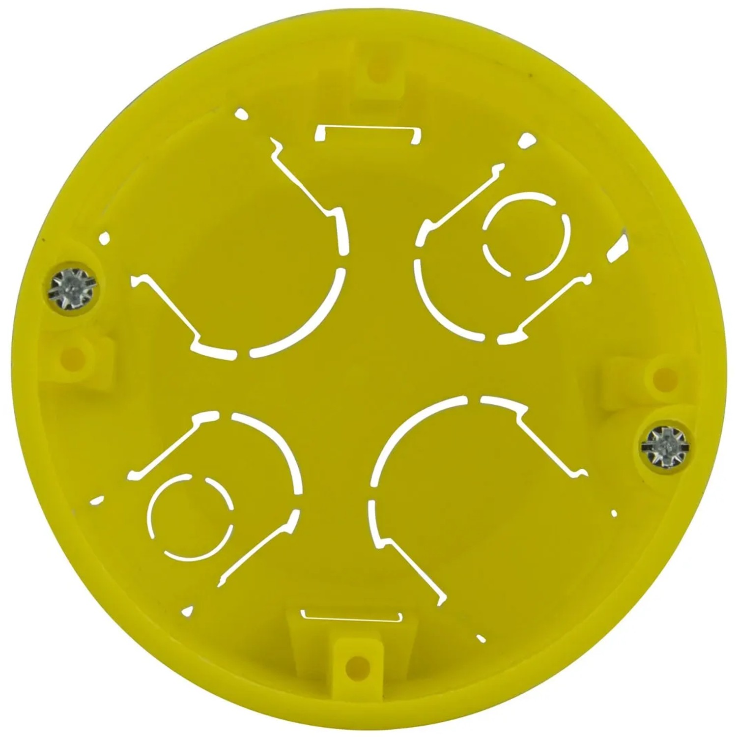 Gelbe 1-fach Hohlwanddose Pro, Ø 68 mm x 45 mm, für Schalter und Steckdosen.
