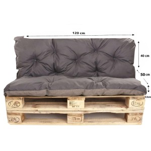 Setgarden Palettenkissen Set Anthrazit: Sitzkissen 120x50cm, Rückenkissen 120x40cm auf Holzpaletten.