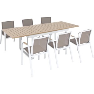 Esstischgruppe Butterfield 7-teilig Aluminium Textilien Weiß-Beige