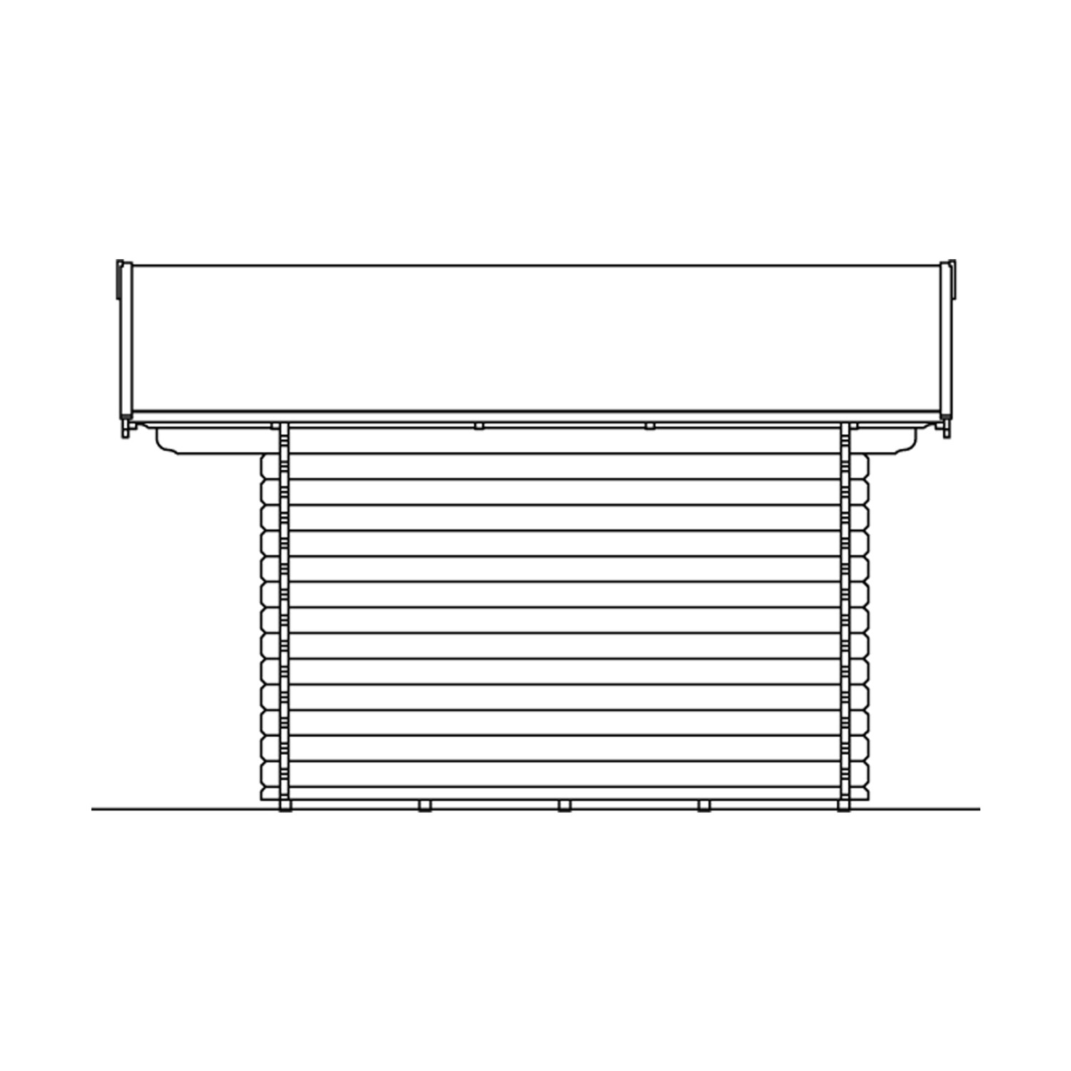 Skizze Skan Holz Gartenhaus Davos 1 Natur, 380x300cm, Seitenansicht der Blockbohlenbauweise.