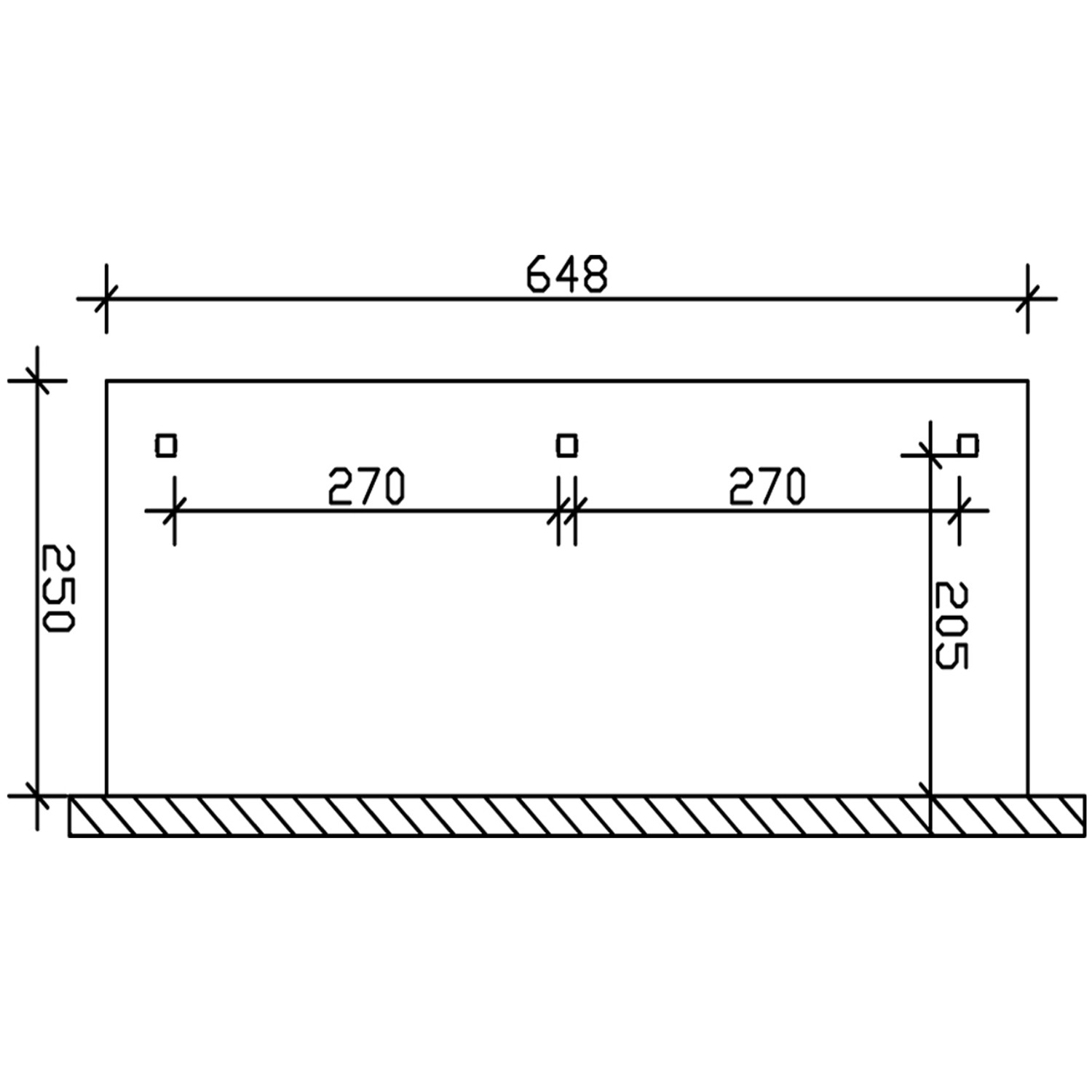 Technische Zeichnung der Skan Holz Terrassenüberdachung Andria 648x250 cm, Nussbaum Leimholz.