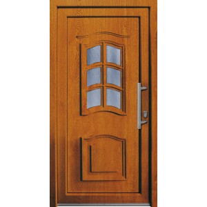 Kunststoff-Haustür Golden Oak, 100x200 cm, Anschlag rechts, mit Glaseinsatz.