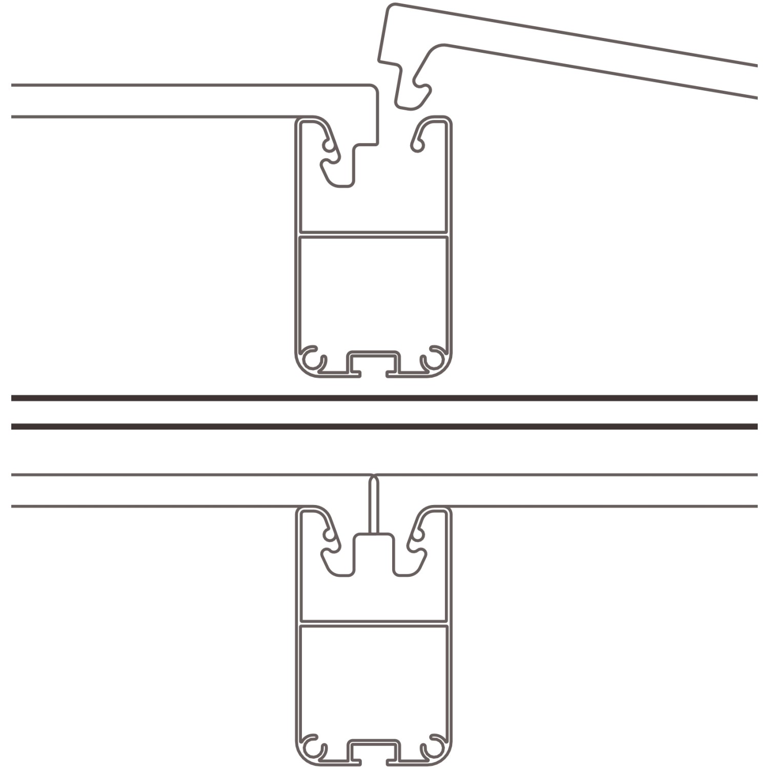 Detailaufnahme der Palram Canopia Terrassenüberdachung Feria Anthrazit: Verbindungselemente.