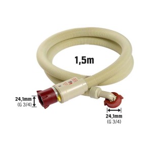 Gelber 1,5 m Kaltwasser-Zulaufschlauch mit Schlauchplatzsicherung und 24,1 mm Überwurfmutter.