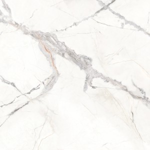 Matte, helle Feinsteinzeug Bodenfliese 60x60 cm mit Marmor Optik für Innenräume.