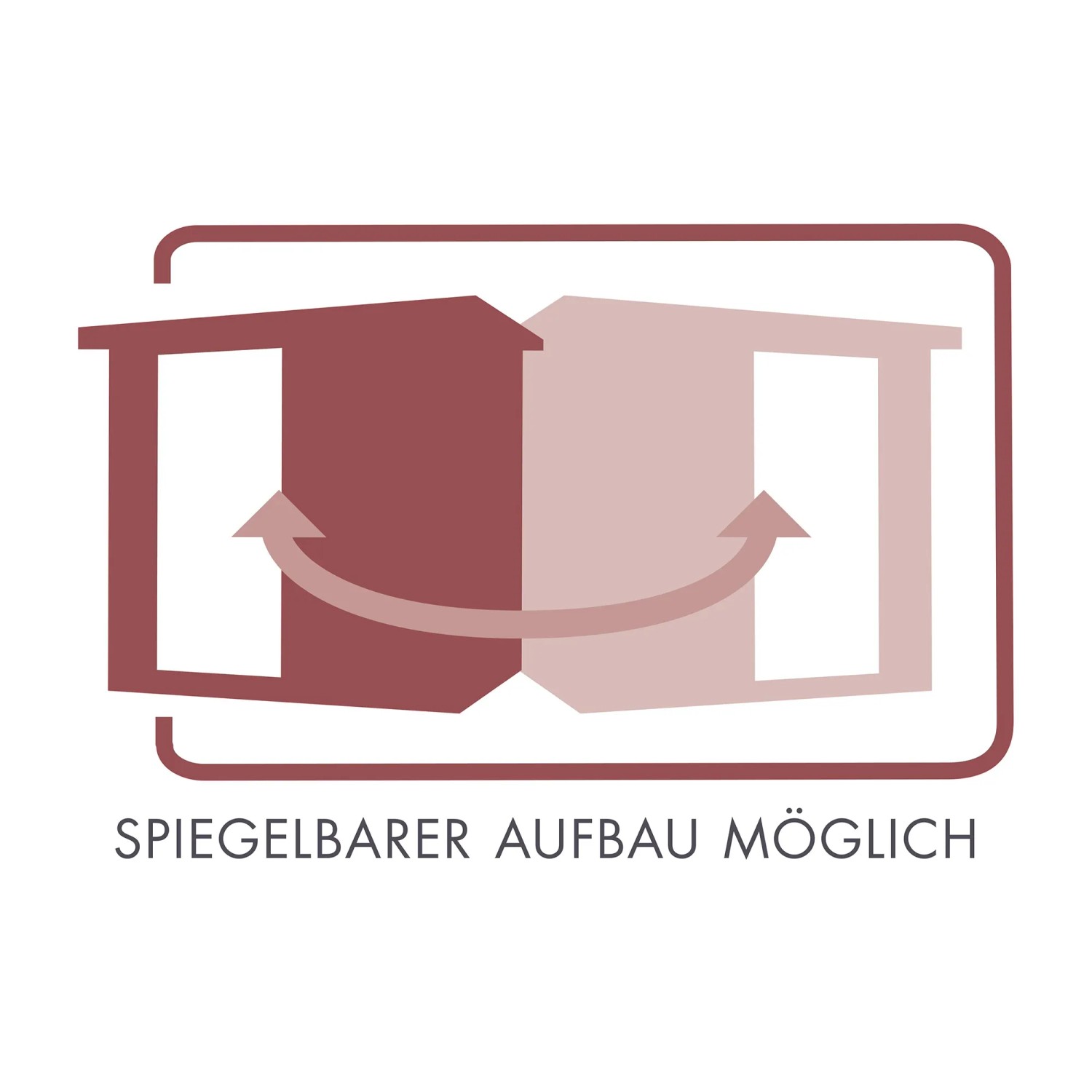Symbol für spiegelbaren Aufbau der Karibu Sauna Anina 2. Flexibel links oder rechts montierbar.