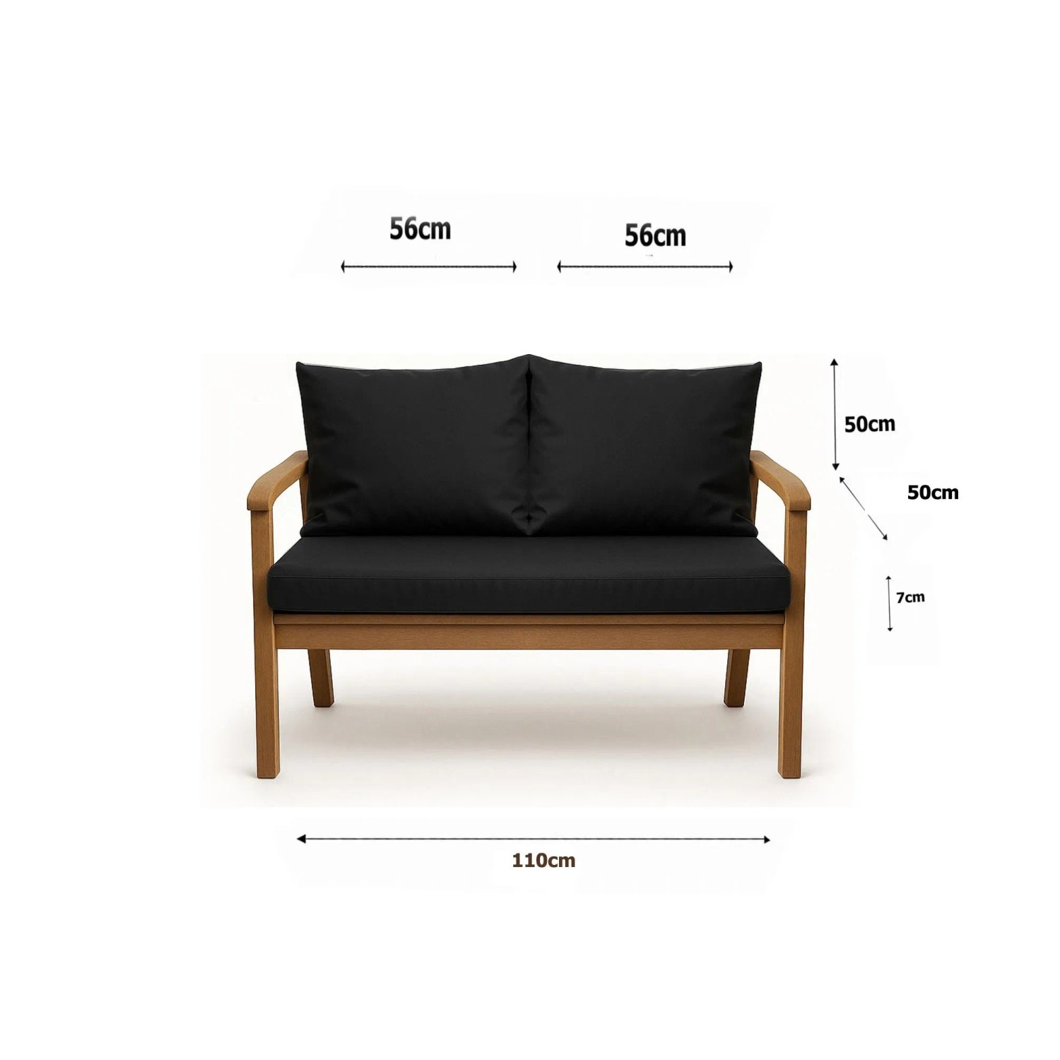 Schwarzes Setgarden Bankkissen-Set für 2-Sitzer Gartenbank, bestehend aus Sitz- und Rückenkissen.