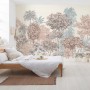 Komar Vlies Fototapete Painted Trees (400x280 cm) im Schlafzimmer mit Baum-Motiv.