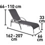 Sonnenliege Vigo, Textilen schwarz, mit Maßangaben. Wetterfeste Liege für Garten und Balkon.