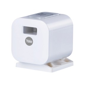 Weißes Yale Möbelschloss Smart Cabinet Lock mit Bluetooth für Schränke und Schubladen.