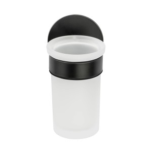 Schöner Wohnen Zahnputzbecherhalter Uno Meleto, schwarz, mit satiniertem Glasbecher.