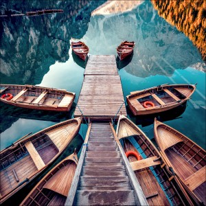 Pro Art Bild Canvas-Art Wooden Boats in the Lake 40 cm x 40 cm